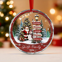 Personalized Family Christmas Ornament, Custom Names Family Name & Year Santa Snowman Keepsake, Christmas Tree Gift for Family & Pets