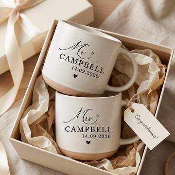 Mr and Mrs Mug Set, Personalized Wedding Pottery  Mug, Engagement Gift for Couple, Bride and Groom Ceramic Coffee Cup, Anniversary Gift