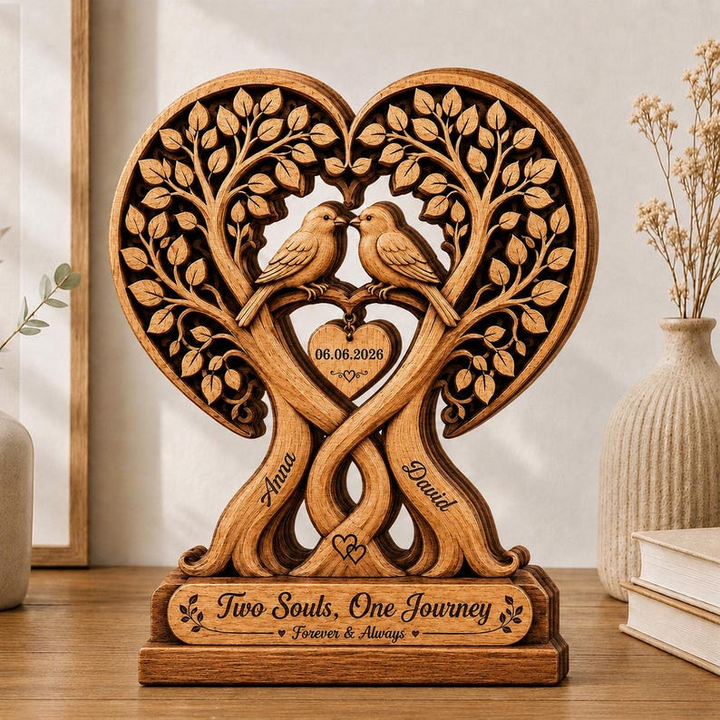 Personalized Couple Tree with Birds Wooden Plaque, Custom Anniversary Gift, Wedding Decor