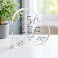 Personalized Heart Acrylic Plaque Keepsake for 25th Anniversary, Custom Couple Names & Wedding Date Silver Anniversary Gift for Parents Grandparents