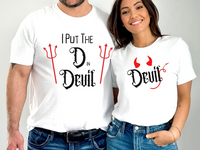 Funny Devil Couple Shirts for Halloween, Matching His and Hers Devil Tees, Spooky Couple Costume Shirtb