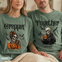 Halloween Couple Shirt, Personalized Custom Year Skeleton Couple Tee, Creepin Together Matching Spooky Gift