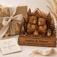 Personalized Bear Couple Wooden Plaque, Custom Names Anniversary Gift, Rustic Cabin Decor, Camping Couple Gift