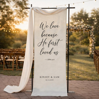 Personalized Wedding Tapestry for Christian Wedding Ceremony, 1 John 4:19 Fabric Banner, Custom Couple Names & Date Wedding Decor