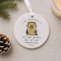 Personalised First Christmas in New Home Decoration, Road Name & Door Colour First Home Family Bauble Ornament Keepsake