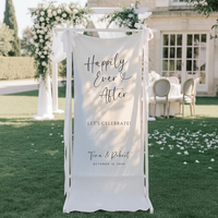Personalized Linen Wedding Welcome Sign for Wedding Reception, Custom Couple Names & Date Happily Ever After Banner, Wedding Ceremony Decor