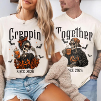 Halloween Couple Shirt, Personalized Custom Year Skeleton Couple Tee, Creepin Together Matching Spooky Gift