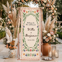Personalized Linen Wedding Welcome Sign, Custom Couple Names & Date Floral Wedding Banner, Ceremony Reception Entrance Decor