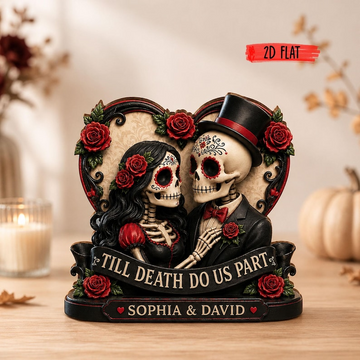 Personalized Skeleton Couple Wooden Block, Custom Couple Gothic Wedding Wooden Sign, Till Death Do Us Part Sign, Halloween Anniversary Gifts