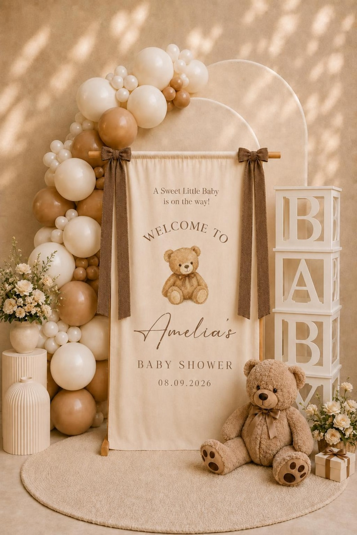Custom Baby Shower Sign, Personalized Baby Shower Welcome Sign, Linen Fabric Baby Shower Backdrop, Baby Shower Decorations