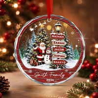 Personalized Family Christmas Ornament, Custom Names Family Name & Year Santa Snowman Keepsake, Christmas Tree Gift for Family & Pets