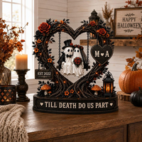 Personalized Ghost Couple  Wooden Block, Till Death Do Us Part Wedding Keepsake, Custom Initials Anniversary Gift