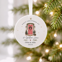 Personalised First Christmas in New Home Decoration, Road Name & Door Colour First Home Family Bauble Ornament Keepsake