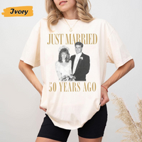 Personalized Vintage Photo Wedding Shirt, Jusst Married 50th Anniversary Shirt For Parents, Together 1976 Wedding Anniversary