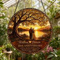 Personalized 50th Anniversary Stained Glass Suncatcher, Custom Names Wedding Date Decor
