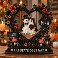 Personalized Ghost Couple  Wooden Block, Till Death Do Us Part Wedding Keepsake, Custom Initials Anniversary Gift