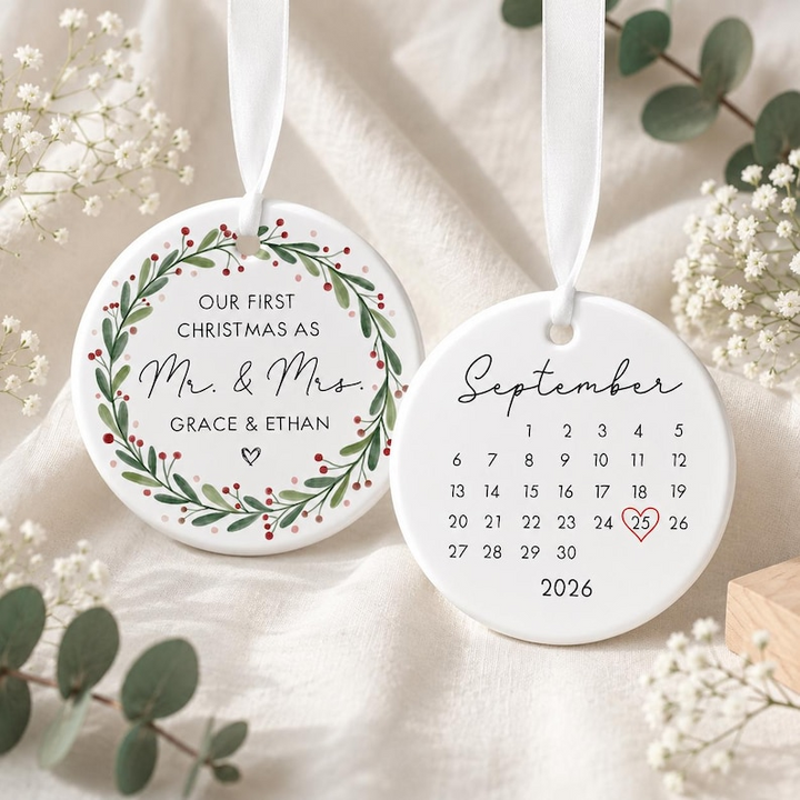 Our First Christmas Married Ornament, Personalized Mr and Mrs Ornament 2026, Newlywed Christmas Gift, Custom Wedding Keepsake Decoration