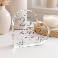 Personalized Heart Acrylic Plaque Keepsake for 25th Anniversary, Custom Couple Names & Wedding Date Silver Anniversary Gift for Parents Grandparents