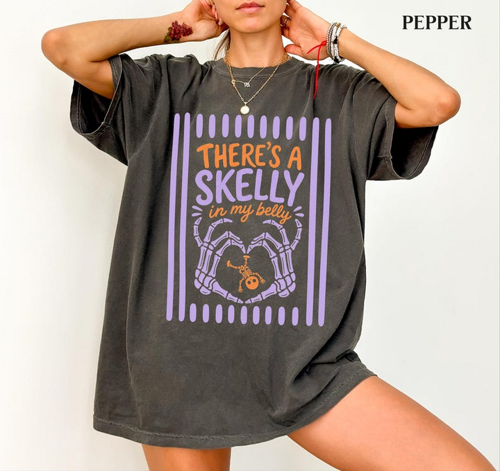 There's A Skelly In My Belly Shirt, Halloween Pregnancy Announcement Tee, Skeleton Baby Reveal, Maternity Shirt For Mom To Be