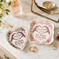 Personalized Skeleton Hand Ring Dish, Till Death Do Us Part Ceramic Jewelry Tray, Custom Gothic Wedding Gift, Spooky Engagement Ring Holder
