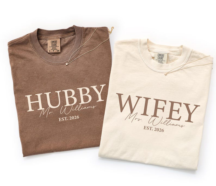 Personalized Wifey and Hubby Shirt, Matching Couple Shirts, Mr and Mrs Gift, Wedding Shirt