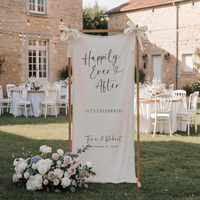 Personalized Linen Wedding Welcome Sign for Wedding Reception, Custom Couple Names & Date Happily Ever After Banner, Wedding Ceremony Decor