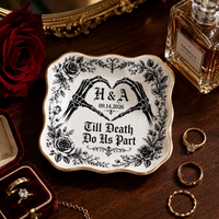 Personalized Skeleton Hand Ring Dish, Till Death Do Us Part Ceramic Jewelry Tray, Custom Gothic Wedding Gift, Spooky Engagement Ring Holder