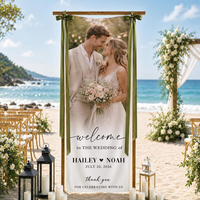Personalized Linen Wedding Welcome Sign with Photo, Custom Couple Names & Date Wedding Banner, Ceremony Entrance Decor
