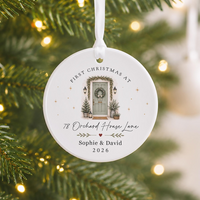 Personalised First Christmas in New Home Decoration, Road Name & Door Colour First Home Family Bauble Ornament Keepsake