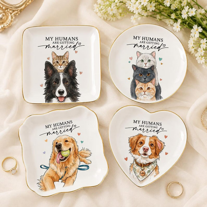 Personalized Pet Portrait Jewelry Dish, My Humans Are Getting Married, Custom Dog Photo Jewelry Tray, Engagement Gift for Her