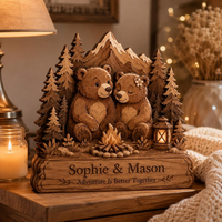 Personalized Bear Couple Wooden Plaque, Custom Names Anniversary Gift, Rustic Cabin Decor, Camping Couple Gift