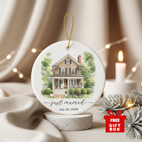 Custom Watercolor New Home Ornament l Personalized House Address Keepsake l Newly Wed Gift