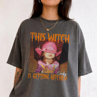 Personalized This Witch Is Getting Hitched Shirt, Custom Photo Halloween Bride Tee, Funny Bachelorette Party Shirt, Bride To Be Gift