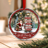 Personalized Family Christmas Ornament, Custom Names Family Name & Year Santa Snowman Keepsake, Christmas Tree Gift for Family & Pets