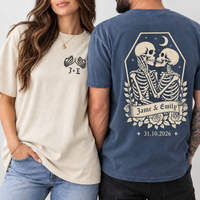 Personalized Til Death Couple Shirts, Custom Skeleton Wedding Tees, Names & Wedding Date, Gothic Newlywed Gift