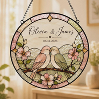 Personalized Love Birds Glass Suncatcher, Custom Wedding Anniversary Gift