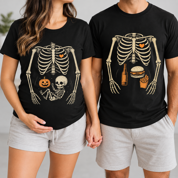 Matching Skeleton Maternity Halloween Shirts, Pregnant Couple Costume, Funny Pregnancy Announcement T-Shirts