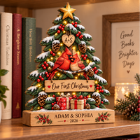 Personalized First Christmas Couple Wooden Block, Custom Names & Year Christmas Keepsake, Newlywed Gift for Couples