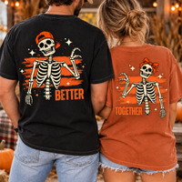 Matching Skeleton Better Together Couples Halloween Shirts - Custom Name Couple Tees