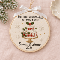 First Christmas Married Ornament, Personalized Embroidered Hoop Ornament, Custom Wedding Christmas Keepsake, Newlywed Gift Decor