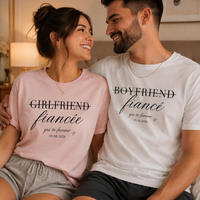Matching Fiancé Fiancée Couple Shirts for Engagement, Custom Engagement Date T-Shirts, Newly Engaged Gift for Him Her