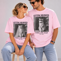 Personalized Getting Meowied Couple Shirts, Custom Future Mrs & Mr Last Name Tees, Cat Bride Groom Shirts, Engagement Gift