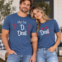 Funny Devil Couple Shirts for Halloween, Matching His and Hers Devil Tees, Spooky Couple Costume Shirtb