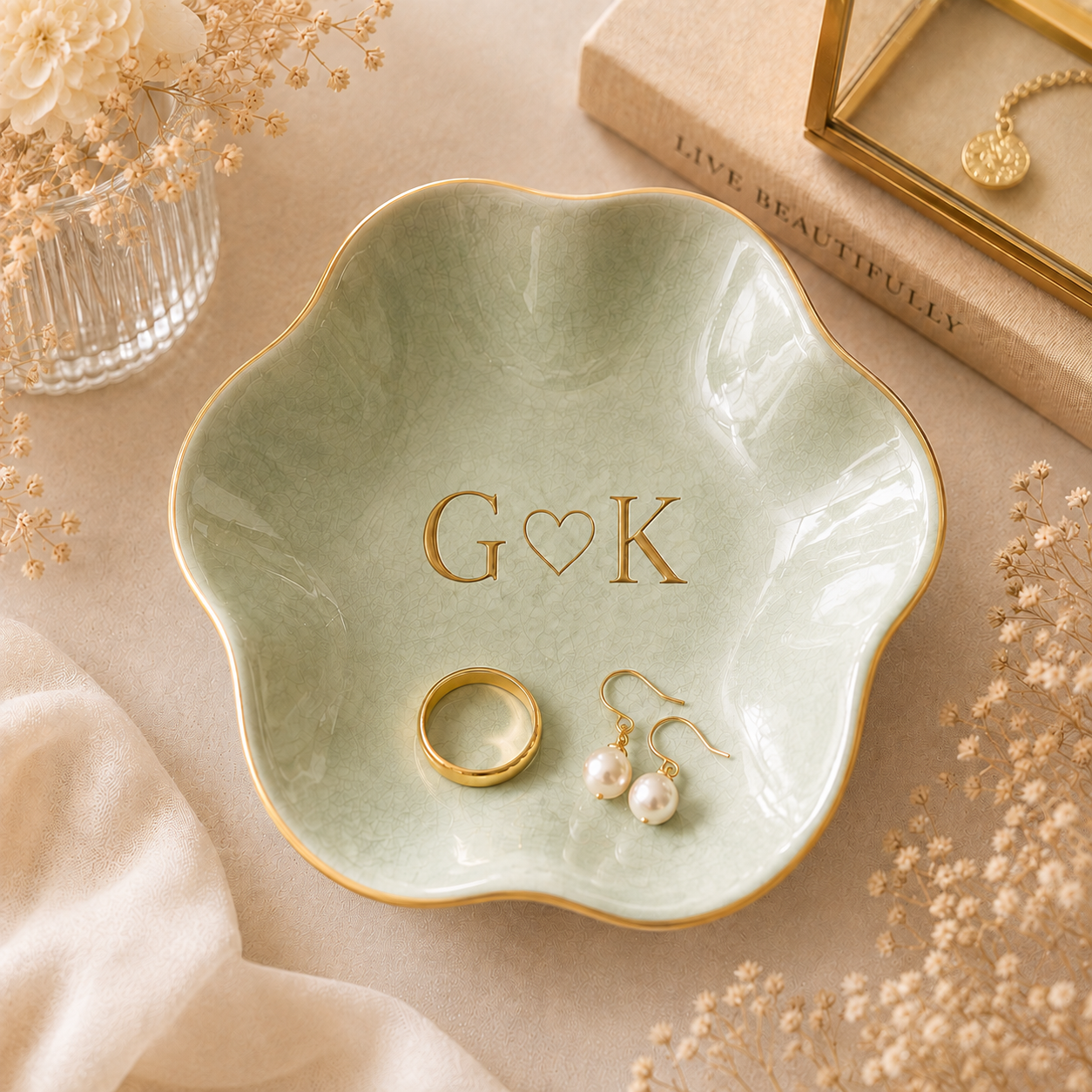 Custom Ceramic Jewelry Dish - Initials Ring Ceramic Tray-Personalized Earrings Holder with Name-Bridesmaid Gift-Wedding Gift for Her
