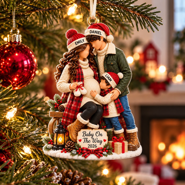 Personalized Baby on the Way Family Ornament – Christmas Pregnancy Reveal