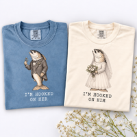 I'm Hooked on Him and Her fish wedding couple shirt mockup 6