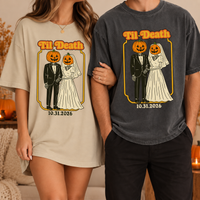 Personalized Til Death Halloween Couple Shirts, Custom Wedding Date Bride and Groom Tees, Matching Newlywed Gift