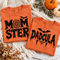 Momster & Dadcula Halloween Comfort Colors Shirts, Matching Mom Dad Couple Tees, Funny Spooky Family Gift