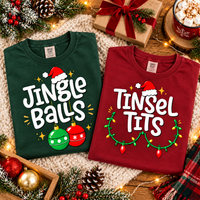 Jingle Balls & Tinsel Tits Comfort Colors Shirts – Christmas Couple Gift