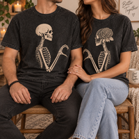 Personalized Till Death Do Us Part Skeleton Couple Shirts, Custom Wedding Date Bride Groom Tees, Gothic Newlywed Matching Shirts